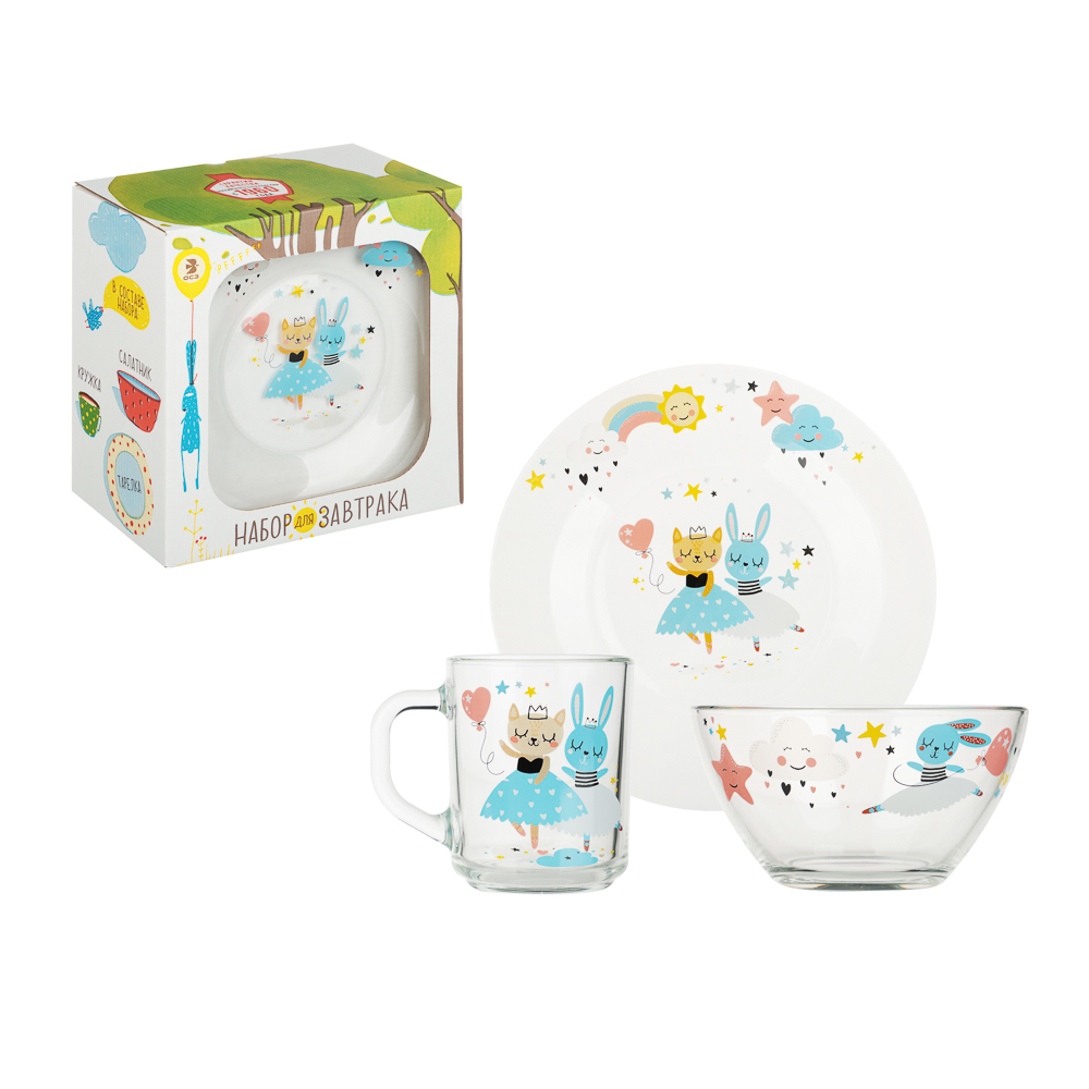 Набор для завтрака "Балерины", 3 предмета: кружка 200мл, салатник 12,7см (0,46л), тарелка 19,6см - #2
