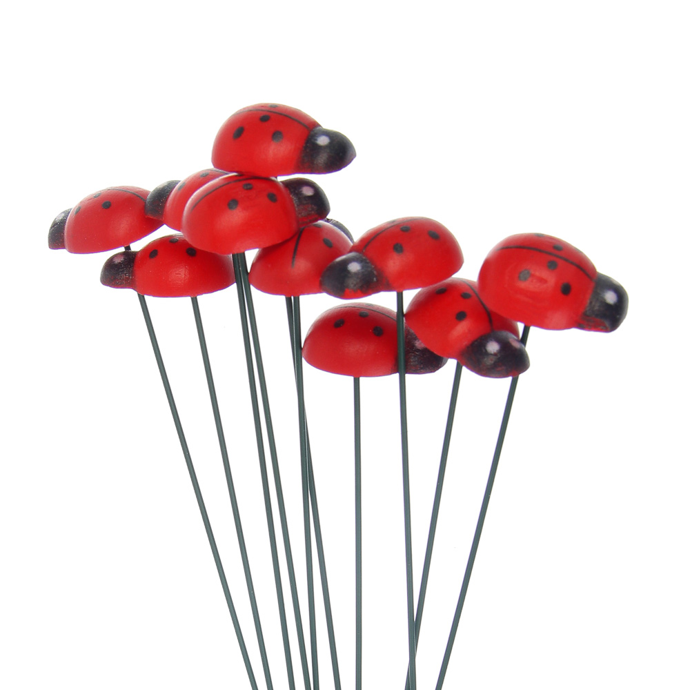 Фигурка на стержне "Божья коровка" тм INBLOOM, набор 10шт, h25см, дерево, металл - #1
