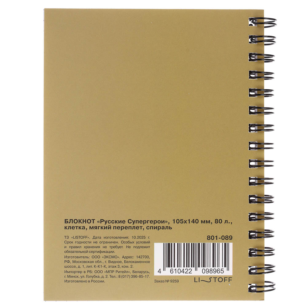 Блокнот Русские Супергерои, 105х140 мм, 80л, клетка, мягкий переплет, спираль, в ассортим. - #15