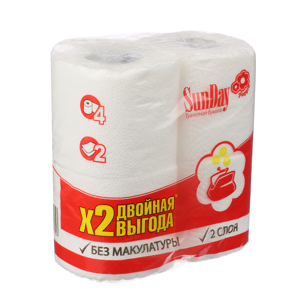 Туалетная бумага SunDay, двухслойная, 4 шт - #1