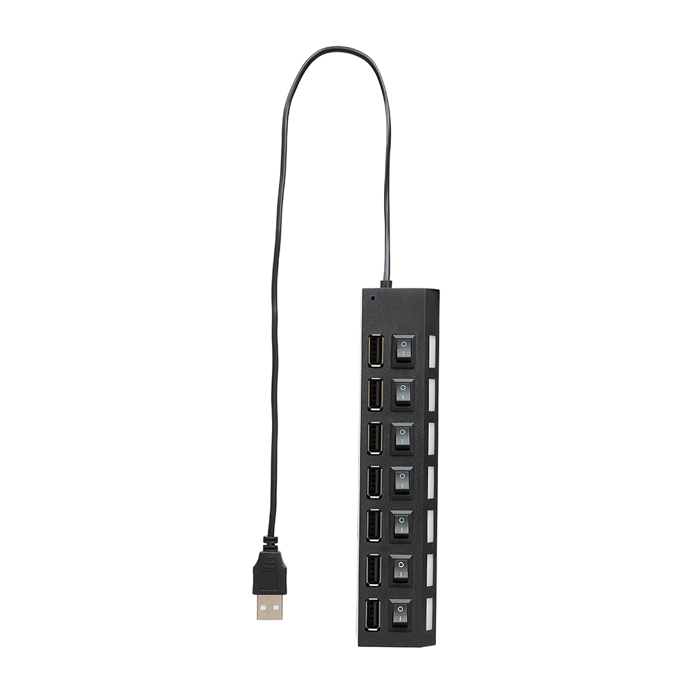 FORZA USB-хаб разветвитель 7xUSB 2.0 с выключателями, кабель USB(A) 15см, пластик, чёрный - #1