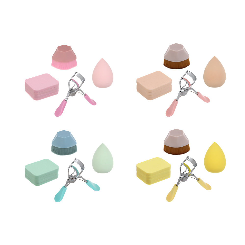 Набор для визажа 7 шт тм ЮНИLOOK (керлер, кисть плоская для тона, спонжи 4шт, блендер 1шт), 4 цвета - #1