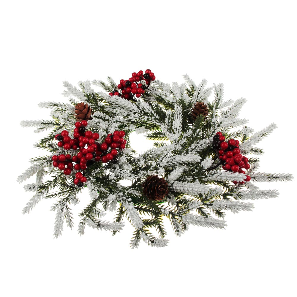СНОУ БУМ Венок рождественский заснеженный с шишками и ягодами, 33см, ПВХ, дерево - #2