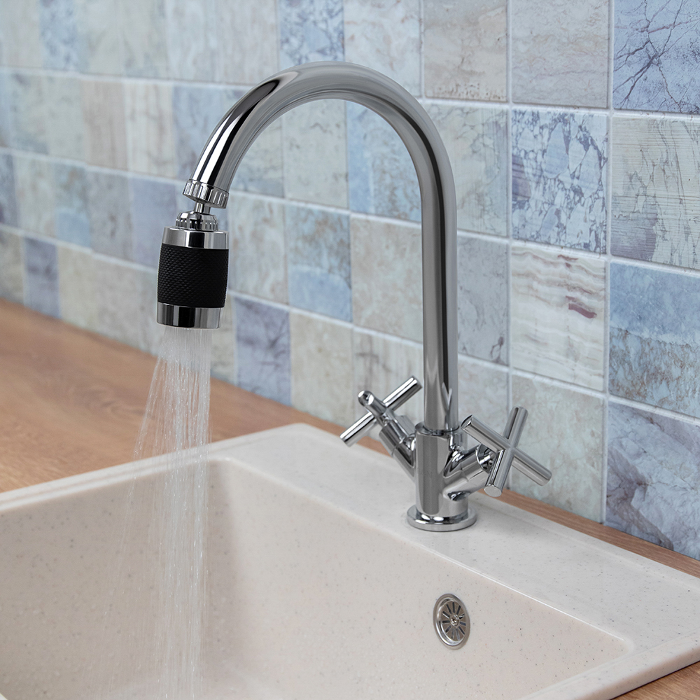 Аэратор-насадка для смесителя с фильтром, 2 режима, хром/черный - #8