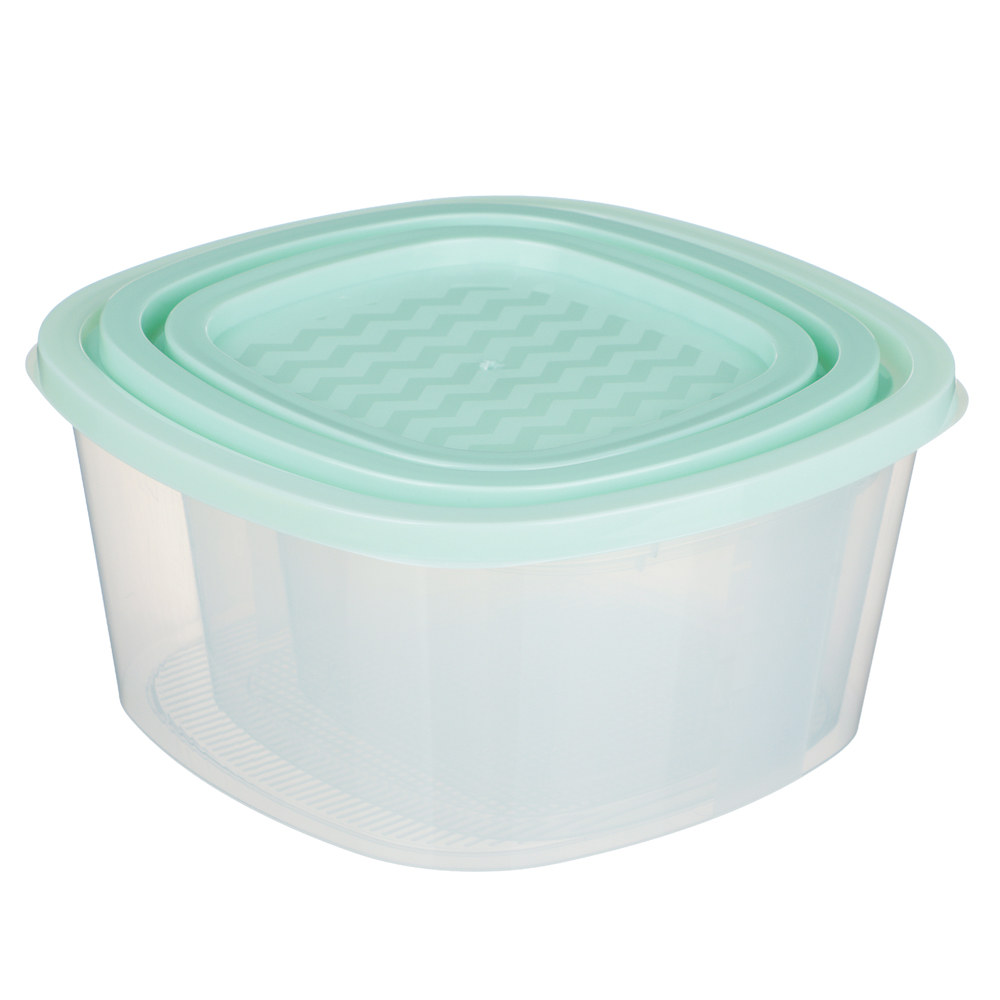 Набор квадратных контейнеров пищевых 3шт (0,9л; 1,55л; 2,65л), пластик - #10