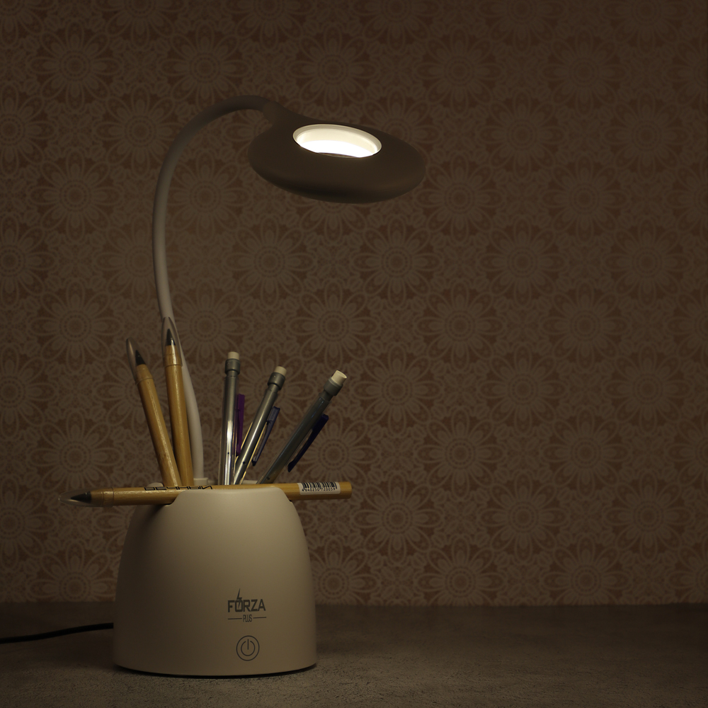 FORZA Лампа настольная, 16 LED, 6W, 600Lm, питание USB, с подставкой, кабель 1.5м, пластик, белая - #10