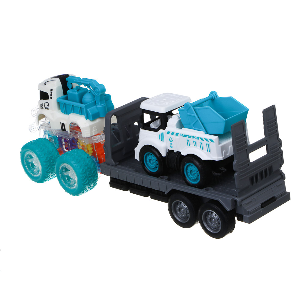 ИГРОЛЕНД Автовоз с машинкой, свет, инерция, 3хLR44, резина, ABS, 34х8,3х20 см, 6 диз - #5