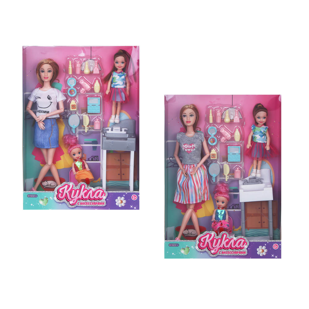 ИГРОЛЕНД Кукла шарнирная 28 см с дочками и акс., PVC, ABS, полиэстер, 23х6х32 см - #3