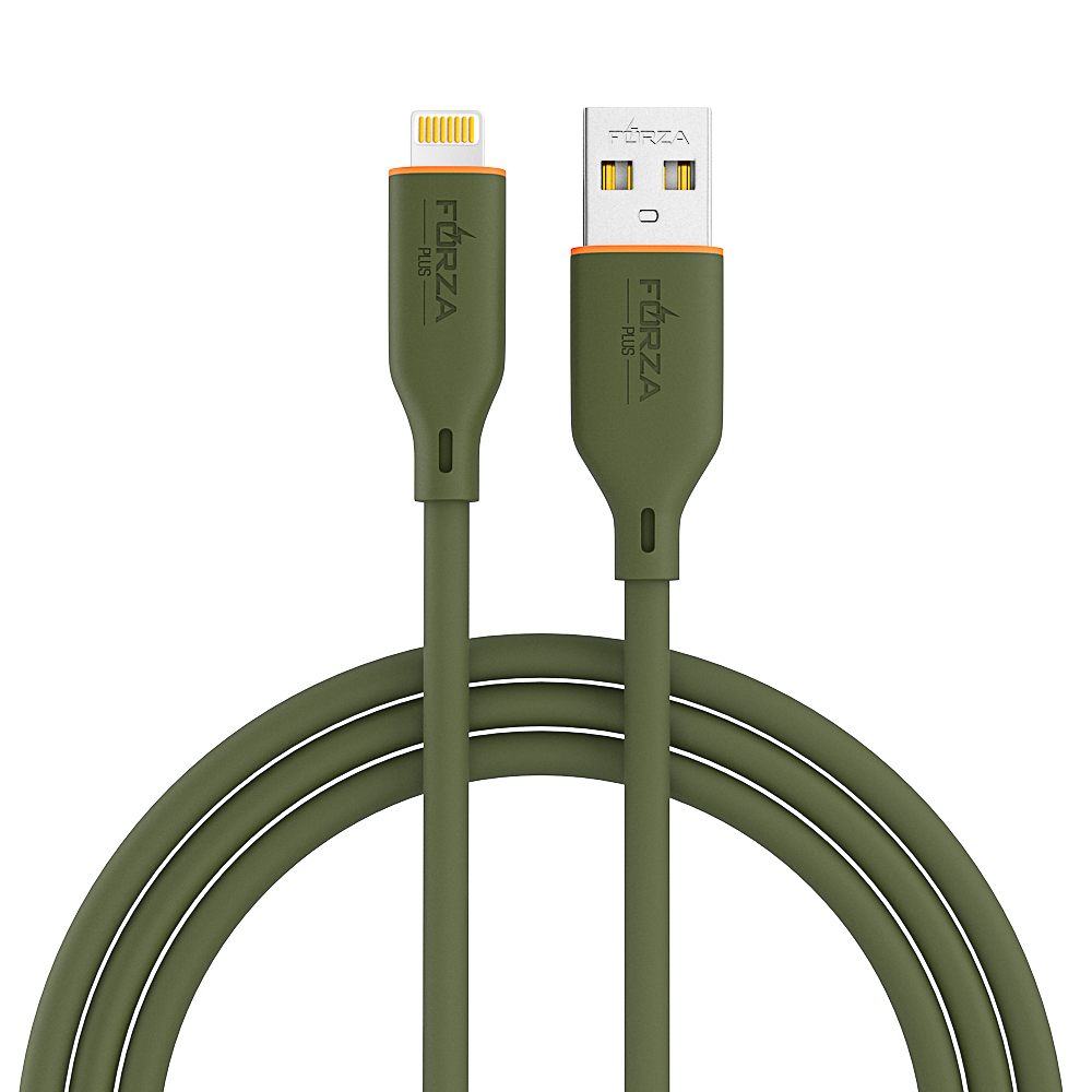 FORZA Кабель для зарядки Олива iP, 1м, Быстрая зарядка 2.4А, PD 20W, силиконовый, оливковый - #1