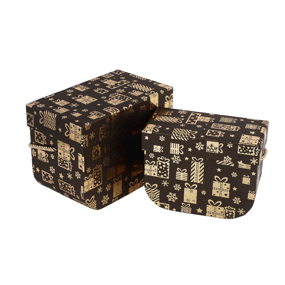 Набор подарочных коробок 2 в 1 (15x11,5x7,9 см, 17,7x13,4x10,4 см) с золотым фольг.слоем, коричневый - #7