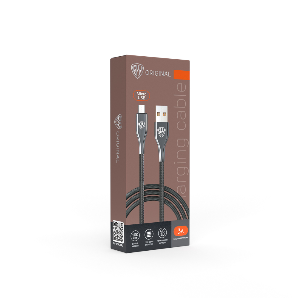 BY Кабель для зарядки Smart Micro USB, 1м, 3A, Быстрая зарядка QC 3.0, тканевая оплетка, черный - #2