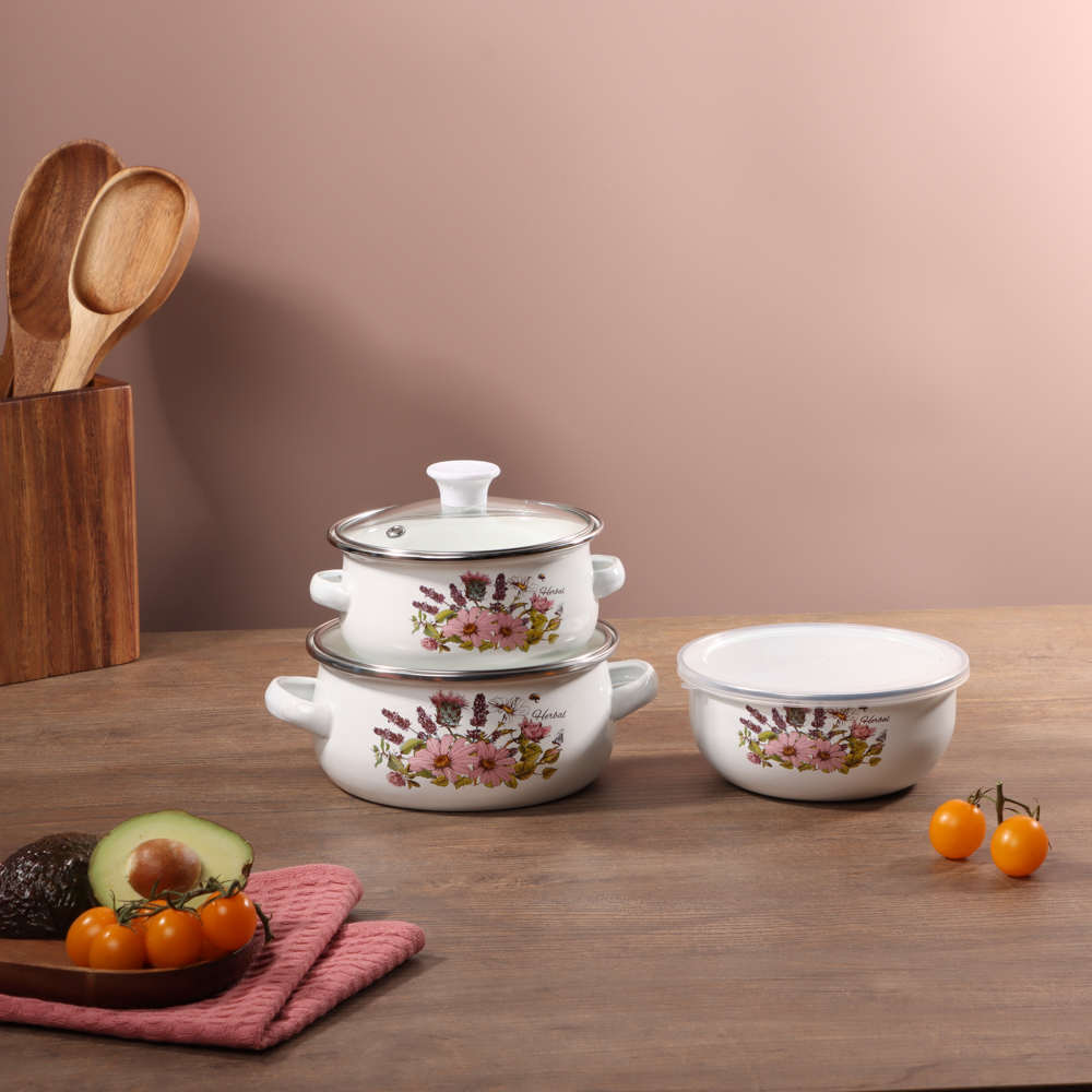 Набор мини-кастрюли 2шт.+салатник 1шт., с крышками, 6 пр (14/16/+14см, 0,7/1,1+0,7л) "Ботаника" - #6