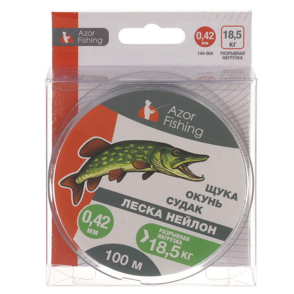 Леска "Щука, Окунь, Судак" тм AZOR FISHING, нейлон, 100м, 0,42мм, 18,5кг, серая - #6