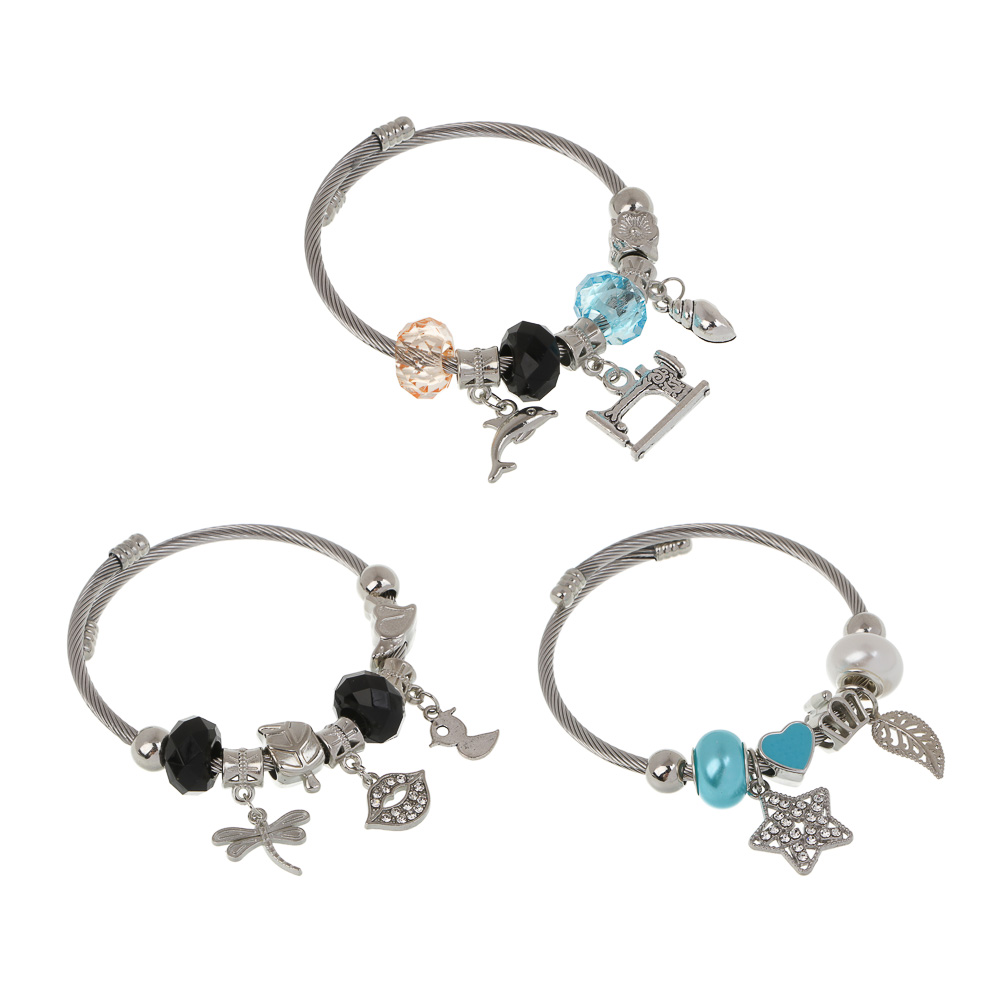 Браслет с шармами d6-7 см, сталь, 3 дизайна, БЖ25-34 - #1