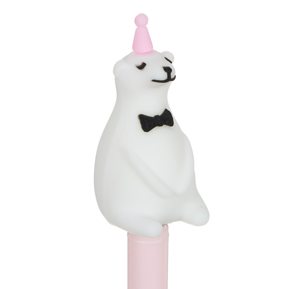 Ручка гелевая синяя, с вращающимся наконечником в форме мишки, пластик, 21см, 3 цвета корпуса - #4