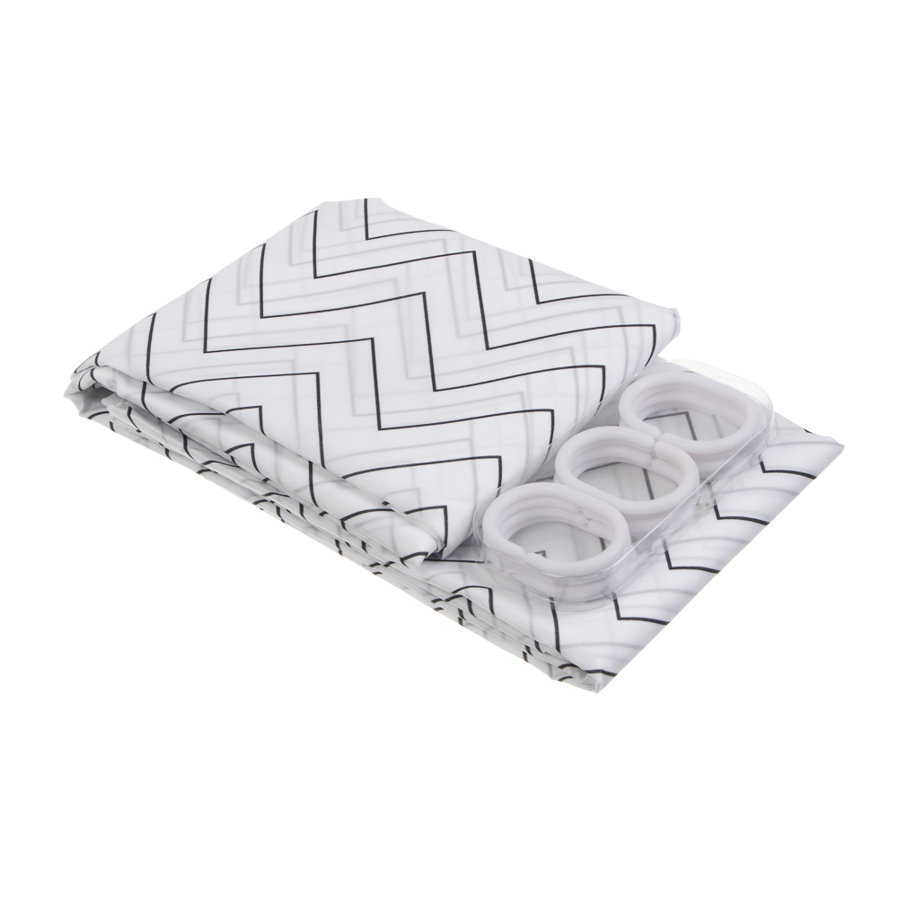 Шторка для ванной тм VETTA Рондо, полиэстер 90гр., 180x180 см, белый фон, темно-серые полосы - #2