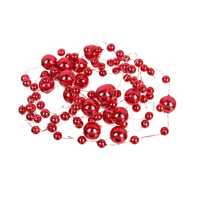 СНОУ БУМ Бусы декоративные, шары разных диаметров, 200см, пластик, цвет красный (А03) - #1
