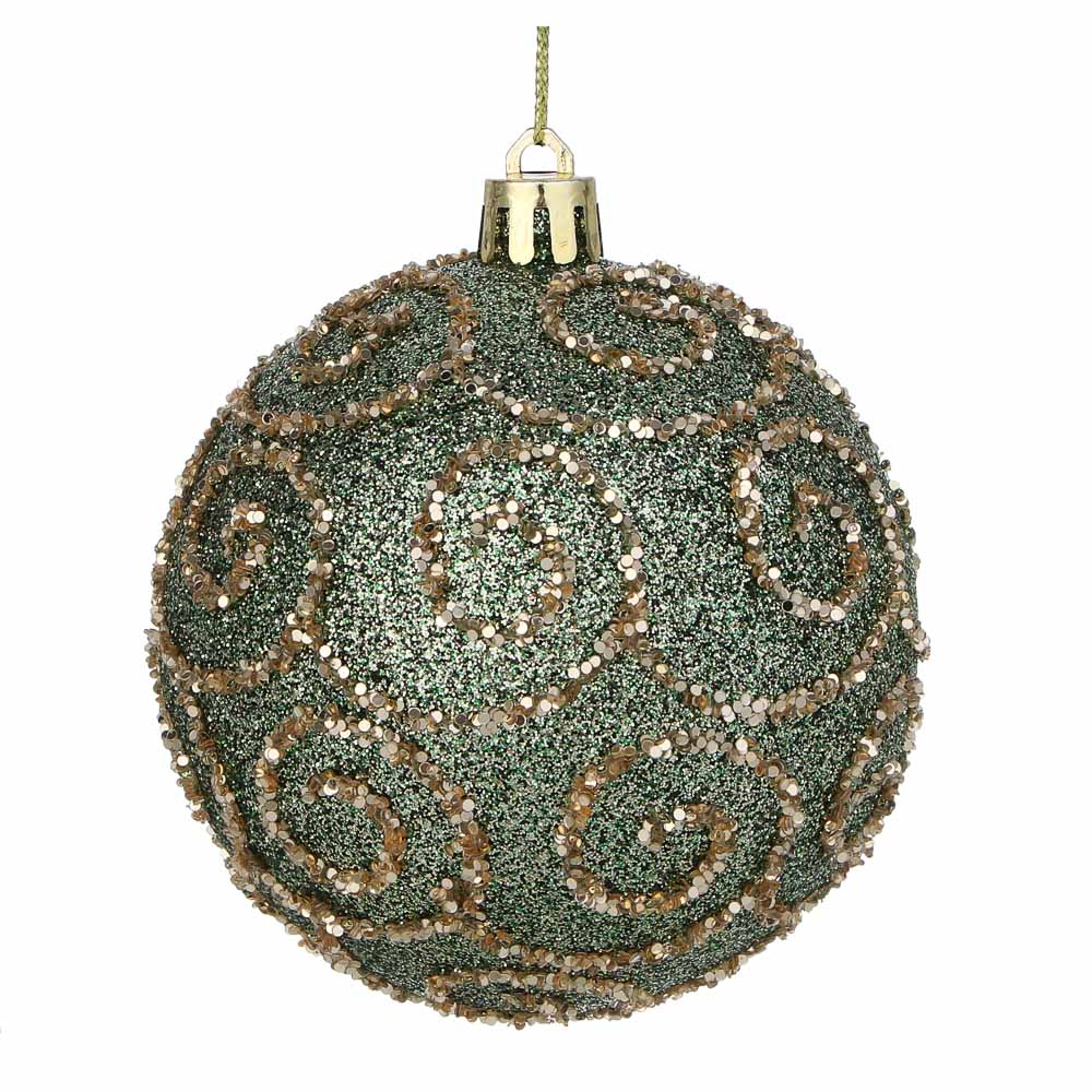 СНОУ БУМ Шар пластик 8 см, зеленый, с узором - #1