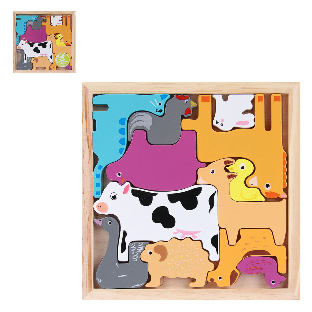 ИГРОЛЕНД Игрушка развивающая для малышей "Головоломка деревянная", 8 дизайнов, 16,7х16,7см, дерево - #1