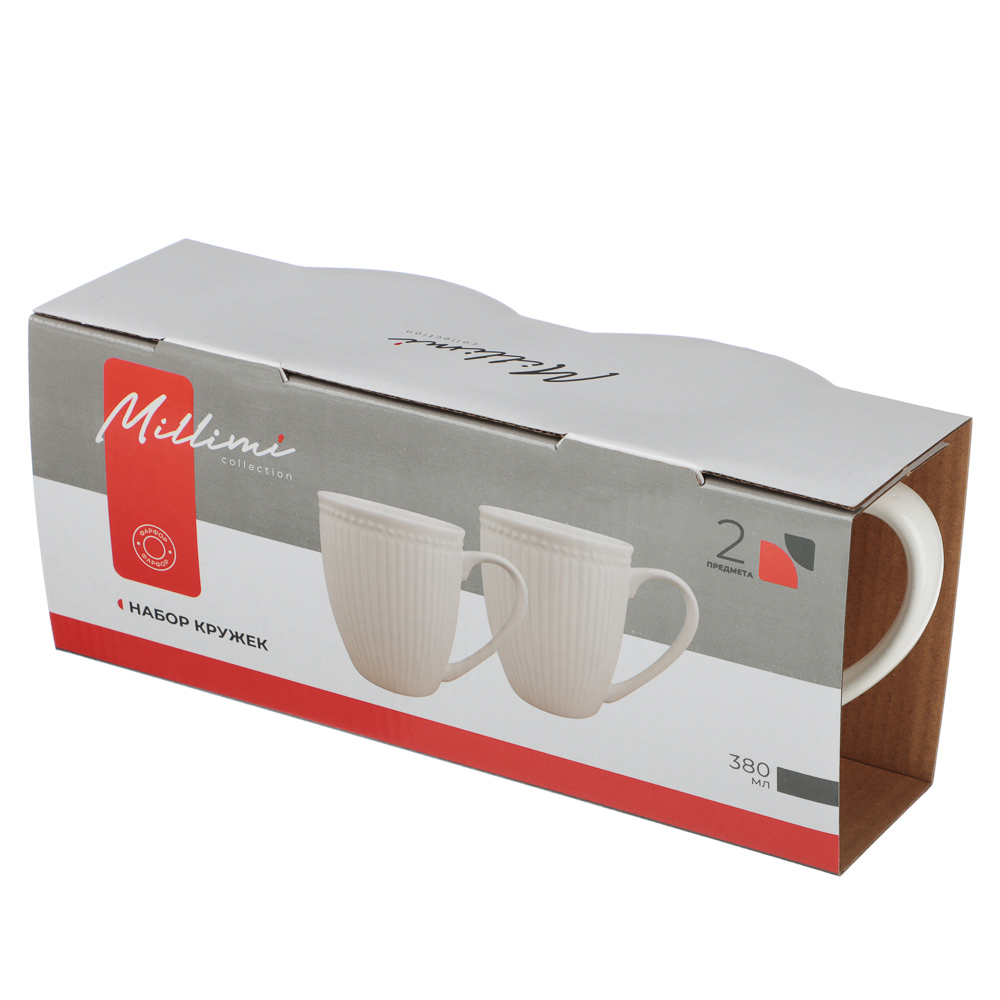 MILLIMI Набор кружек 2 шт, 380мл., белый рельеф, фарфор - #6