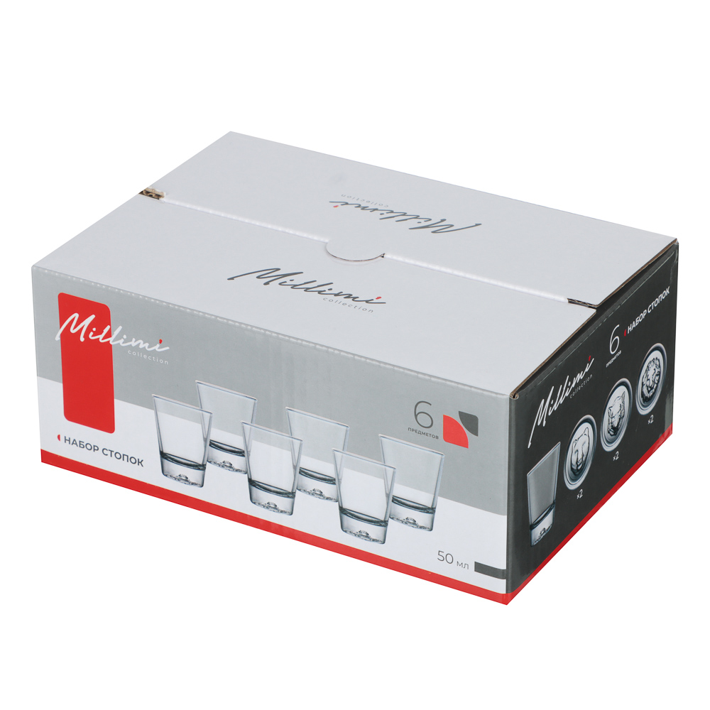 Набор стопок тм MILLIMI Анимал, 50мл, стекло, лев, волк, медведь, 6 шт - #7