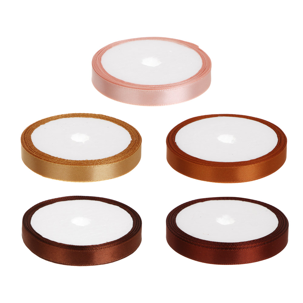 Лента для подарков атласная набор 5 цветов, 1 см x 4,5 м, полиэстер, арт.2 - #1