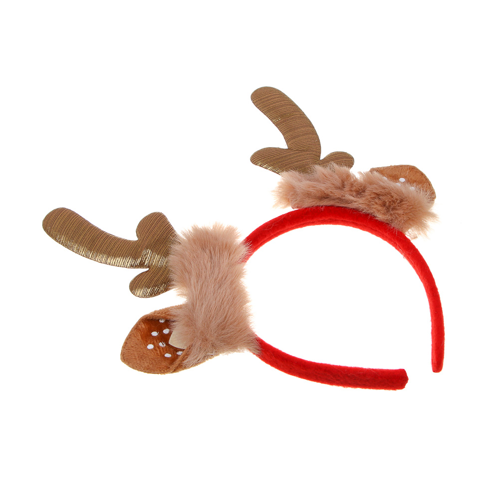 СНОУ БУМ Ободок новогодний с оленьими рожками, диаметр 11см, полиэстер, пластик - #3