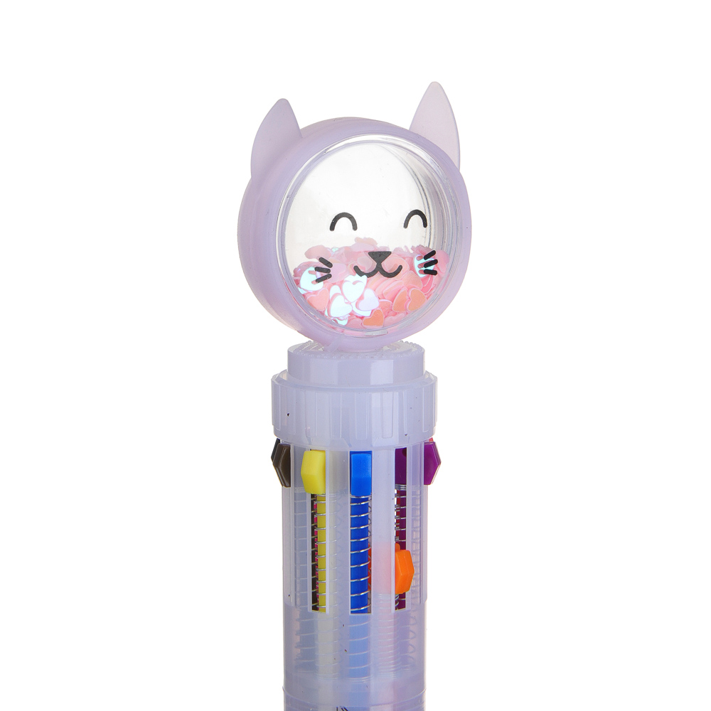 Ручка шариковая 10-цветная, наконечник с бусинами в форме котика, 0,7мм, 2 цвета, пластик - #5