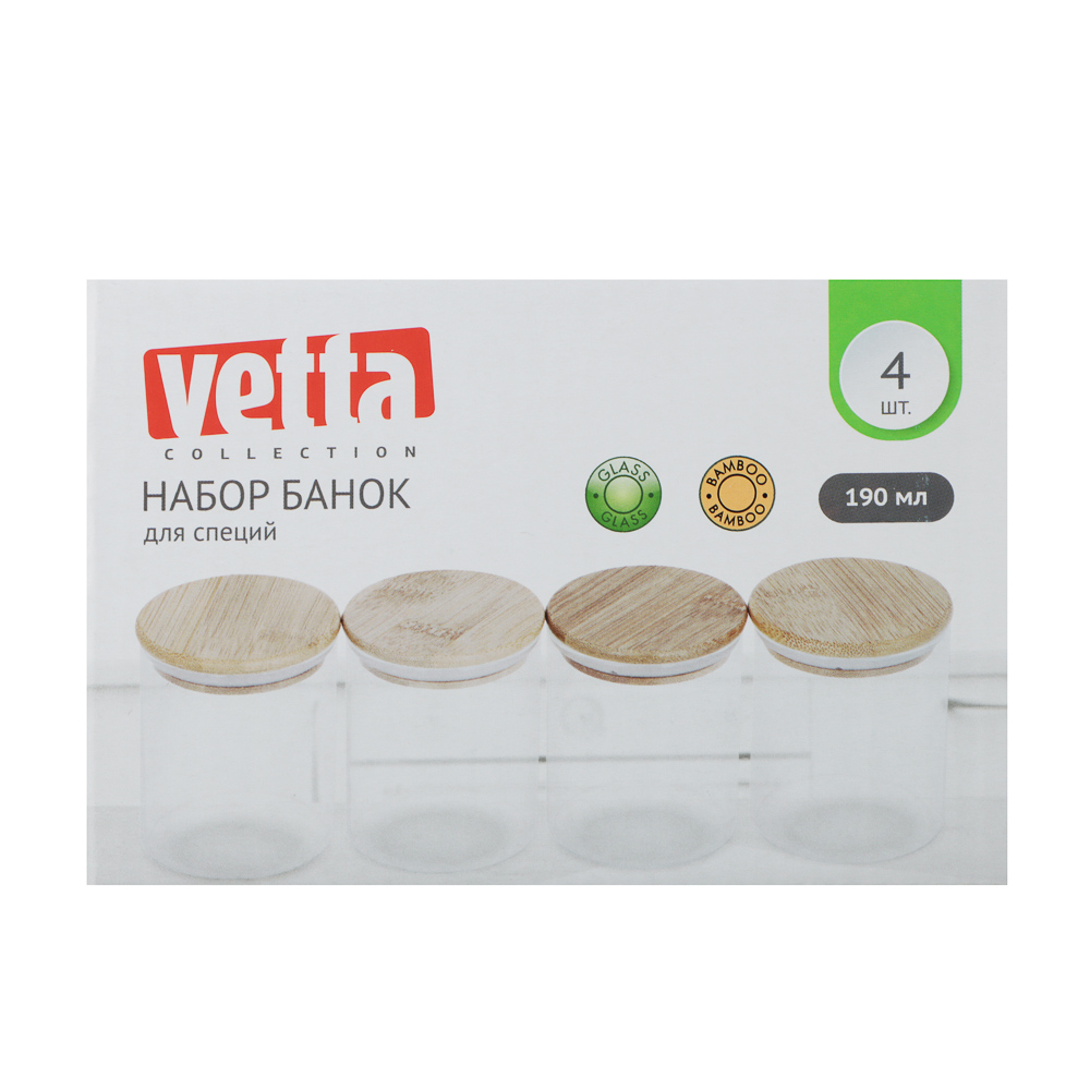 VETTA ЭКО Набор банок для специй, 4шт., 190мл,стекло, бамбук - #8