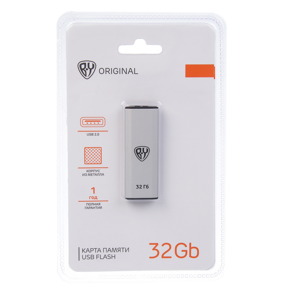 Флеш-карта USB2.0 BY 32Гб выдвижная Silverslide, блистер, алюминий, пластик, серебристый - #7
