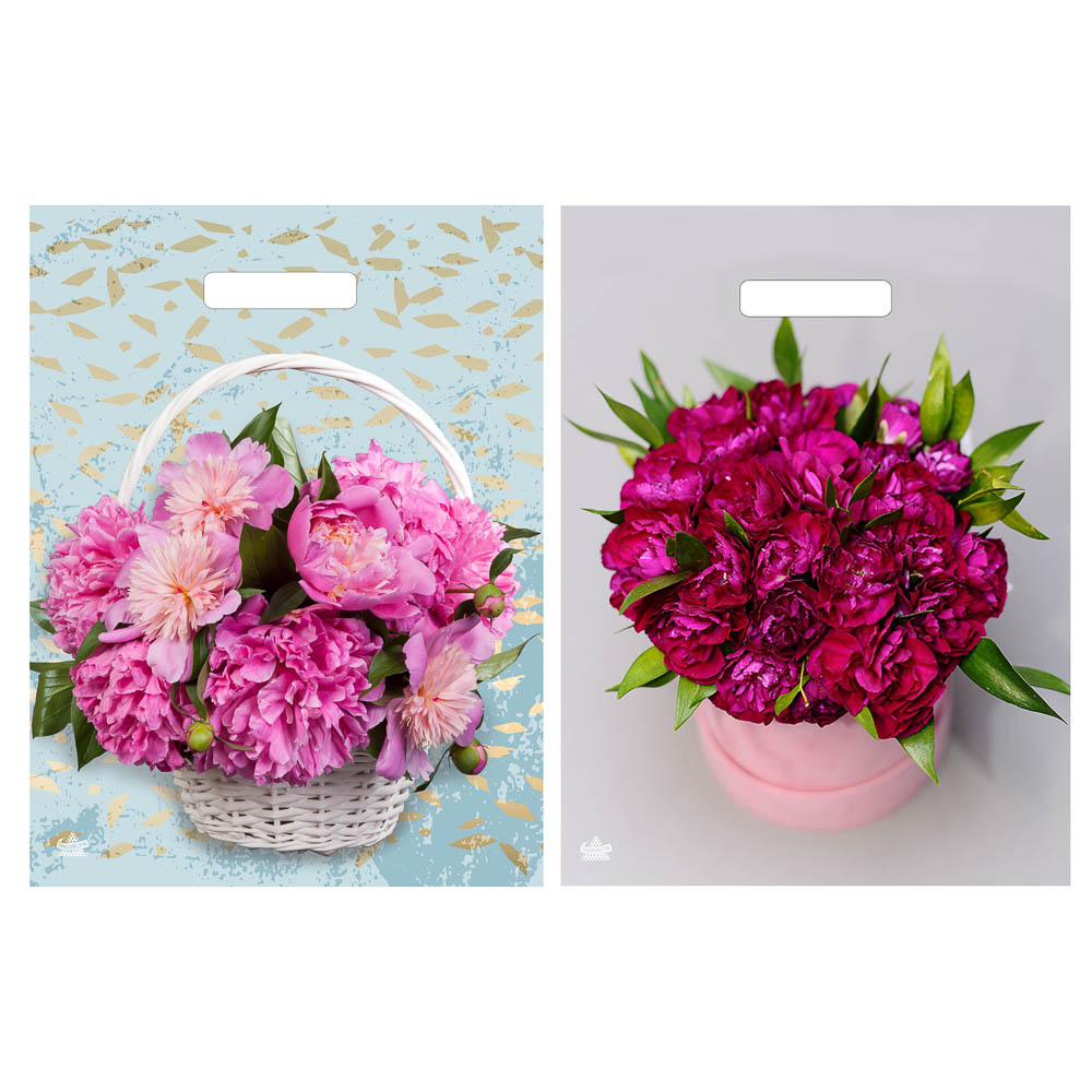 Пакет Корзина пионов с вырубной ручкой, 40*31 см, 60 мкм ПВД - #1