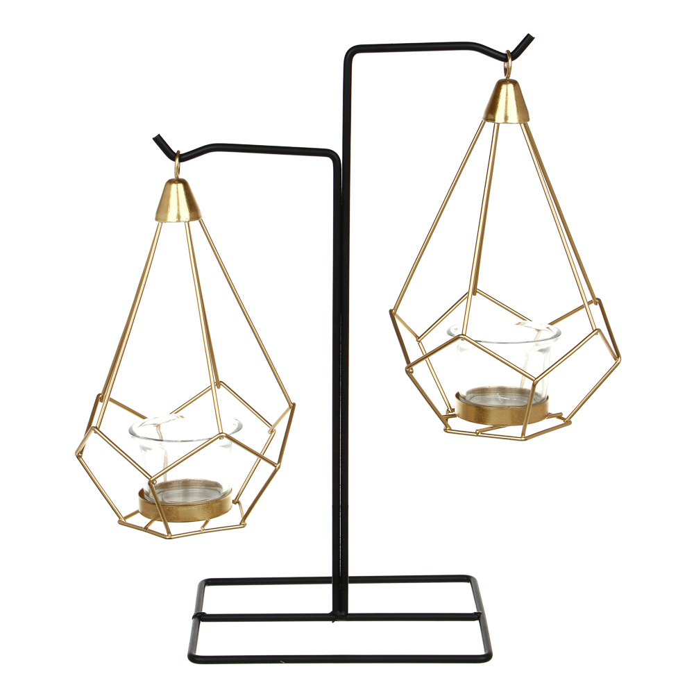 Подсвечник металлический со стеклянными чашами для двух свечей, 16х20х33 см - #2