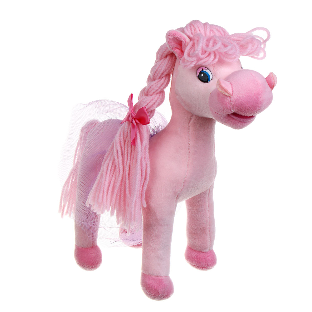 СНОУ БУМ Мягкий сувенир Лошадка с косичкой 22 см, розовая, полиэстер - #1