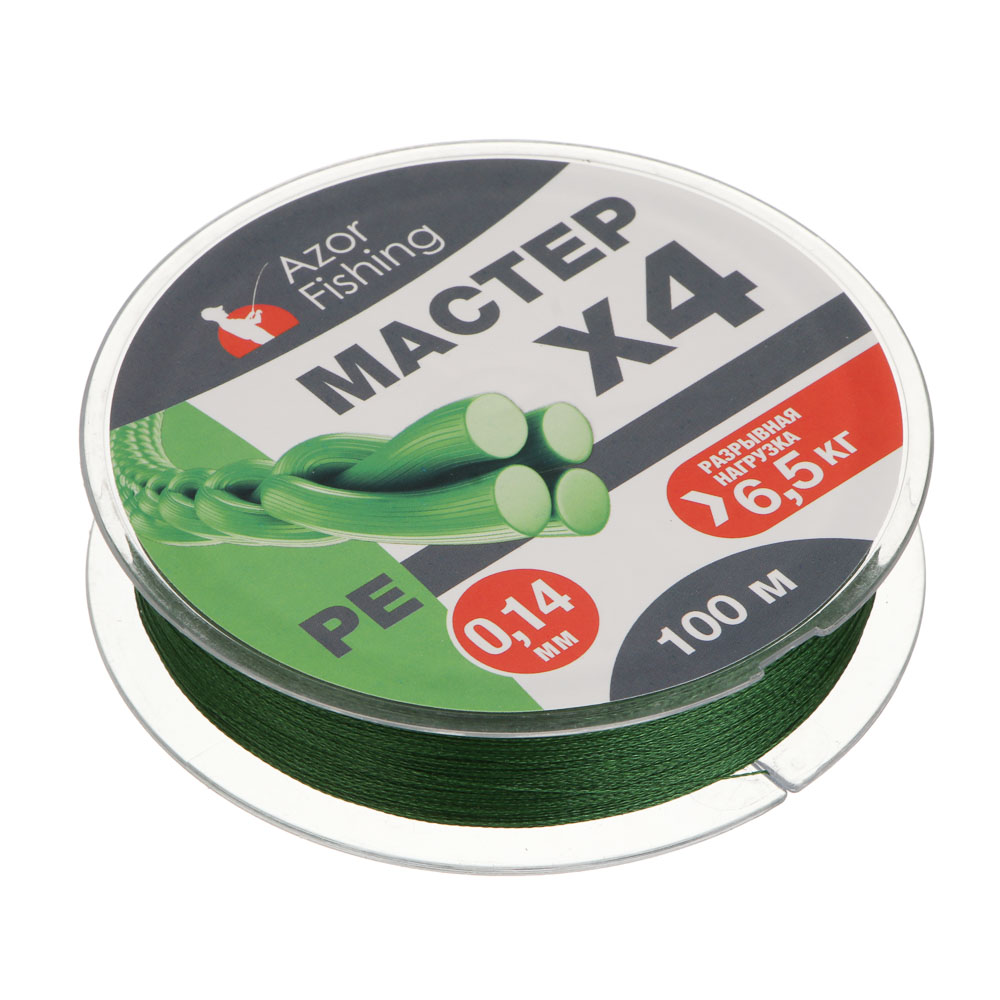 Леска плетеная "PE Мастер" тм AZOR FISHING, 100м, 0,14мм, 6,5кг, зеленая - #3