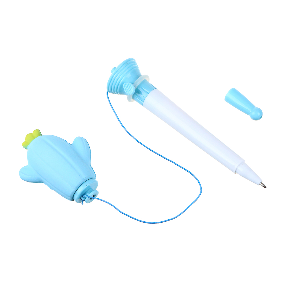 Ручка-антистресс шариковая синяя "Cтреляющий кактус", 17 см, шнурок, 4 цвета отделки, полиэстер, ПП - #4