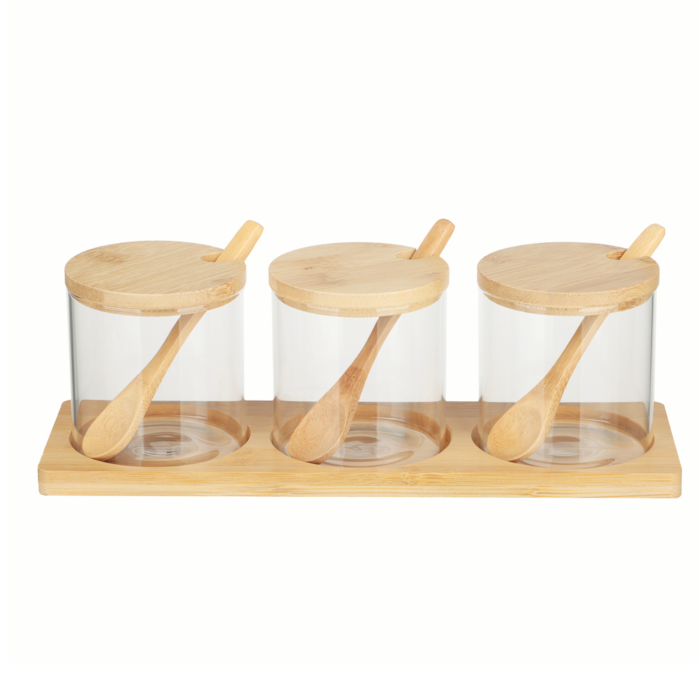 VETTA ЭКО Набор банок для хранения с ложкой, 3шт., 300мл, 28х10х9,5см, стекло, бамбук - #1