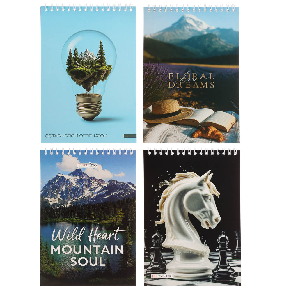 Блокнот А5, 40 листов, офсет, обложка картон, спираль, в клетку, 4 диз. - #1