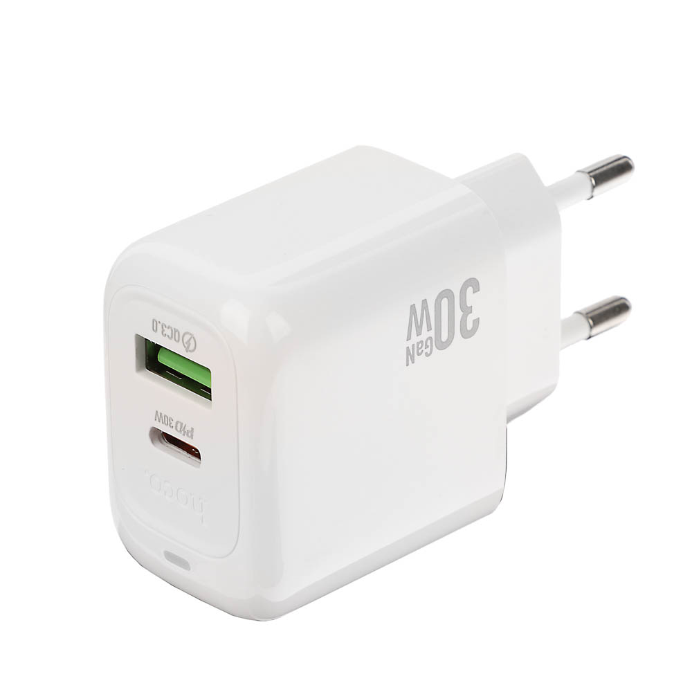 hoco. Зарядное устройство модель CS55A, USB+C 30W+ Кабель для зарядки С-С, цвет: белый - #14