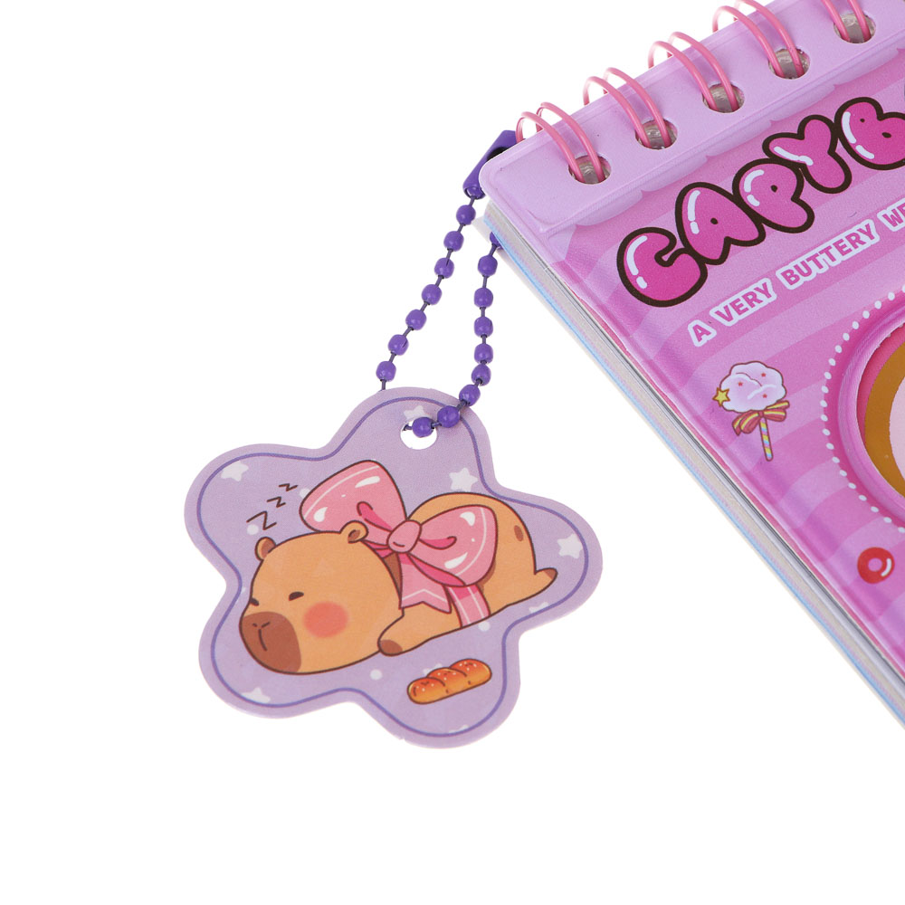 Записная книжка "Капибара" 7х26см, с наклейками и брелоком, PET, бумага, 4 дизайна, шоу-бокс - #3