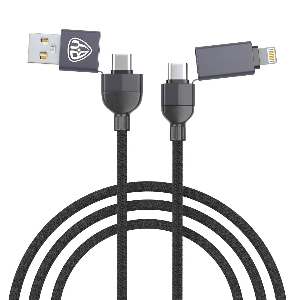 Кабель для зарядки 4в1 USB(A)/Type-C-Type-C/iP BY Atrium , 60W, 1,2 м, 5A, нейлон, темно-серый - #1