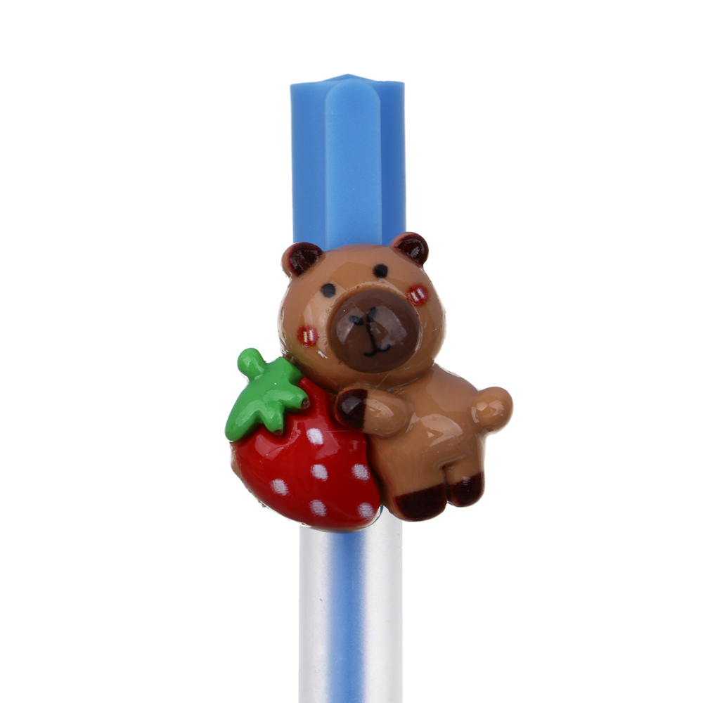 Ручка гелевая цветная, фигурка на клипе "Капибара", 4 цвета чернил, 4 дизайна - #6