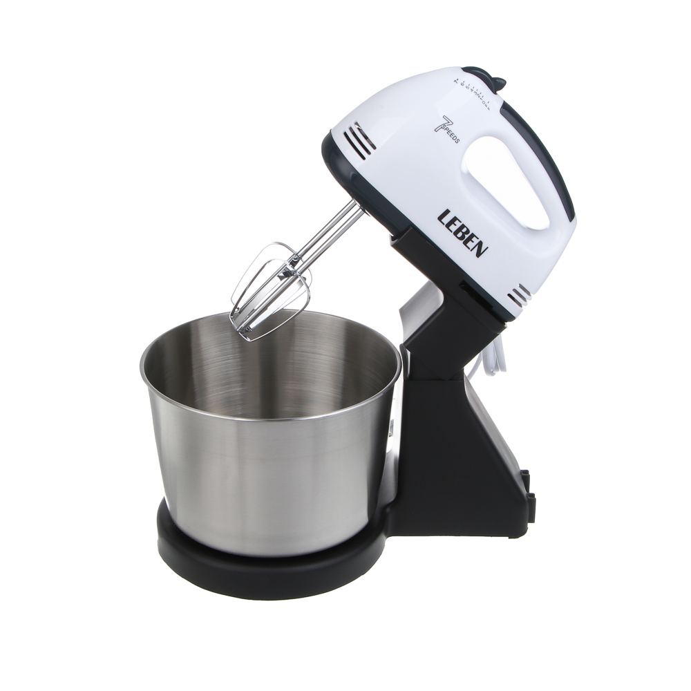 LEBEN Миксер кухонный 350Вт, 7 скоростей, 4 насадки, металлическая чаша 2л - #3