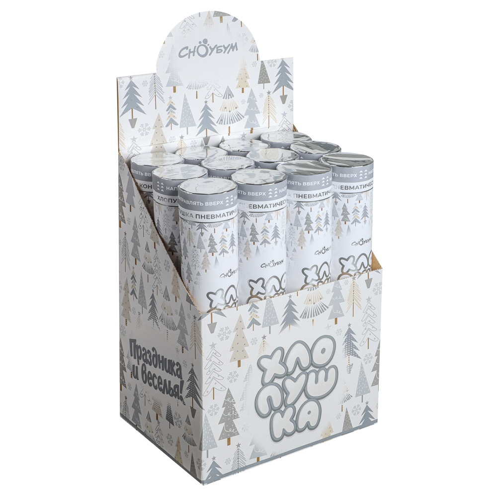 СНОУ БУМ Хлопушка пневматическая, 30 см, наполнитель белые и фольг.снежинки, дизайн с фольг.слоем - #4