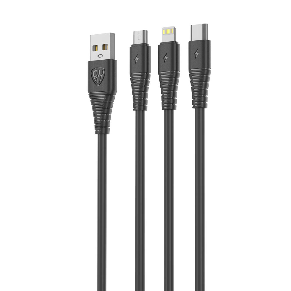 Кабель для зарядки 3в1 USB(A)-Type-C/microUSB/iP BY Base, 18W, 1,2 м, 3A, PVC, чёрный - #3