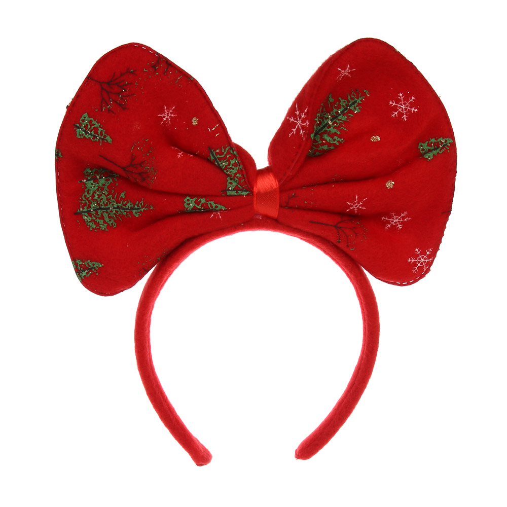 СНОУ БУМ Ободок новогодний с бантом, диаметр 12см, пластик, полиэстер, 2 дизайна - #2