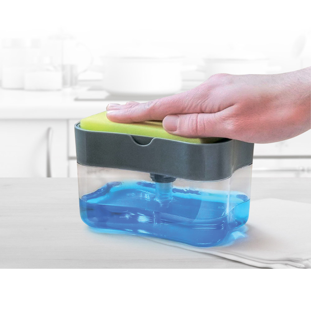 VETTA Дозатор для моющего средства с губкой, пластик, 14x9x11 см, серый - #8