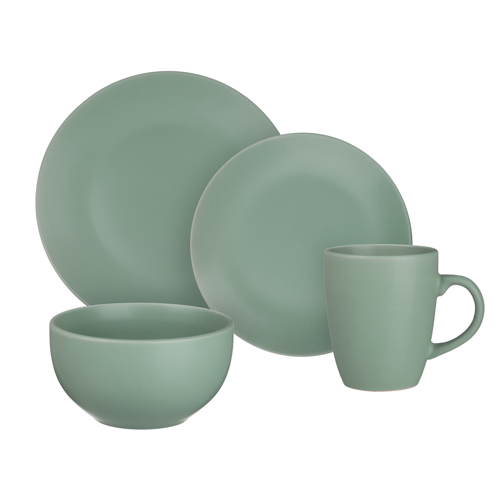 MILLIMI Набор стол.посуды 16пр(тар26см*4, тар20см*4, салатн650мл*4, кружка340мл*4) керамика, оливков - #1