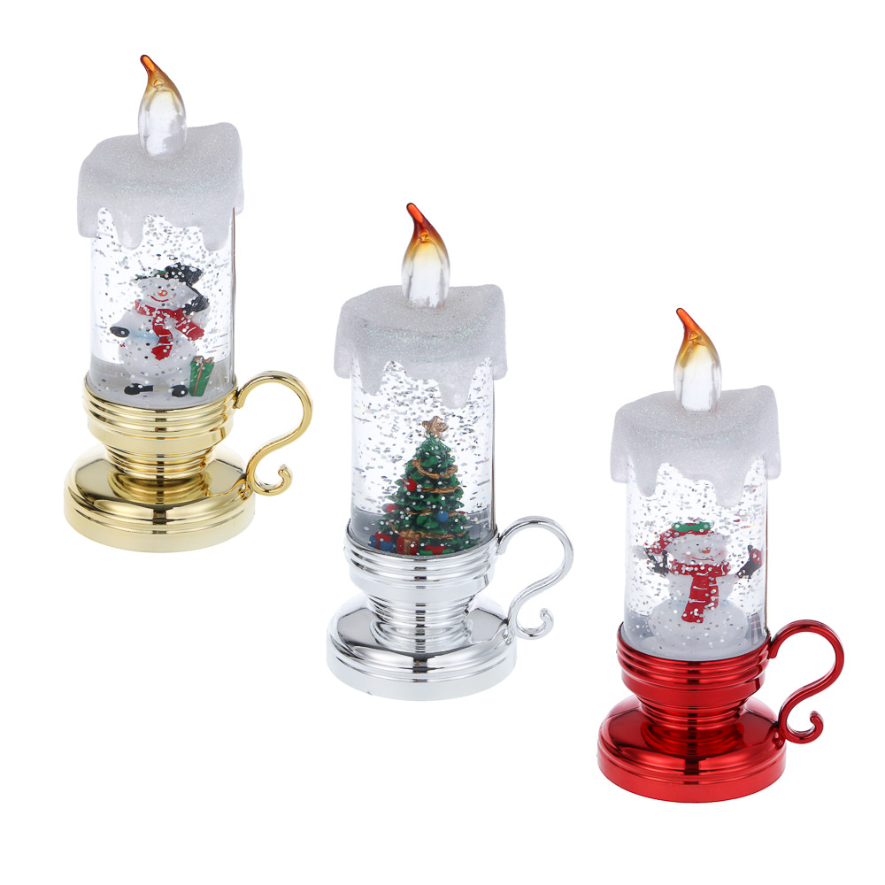 СНОУ БУМ Светильник декор. LED в виде свечи со снегом, 8х6,5x16см, PC,ABS, вода, 3хAG13, 1реж.,3диз. - #1