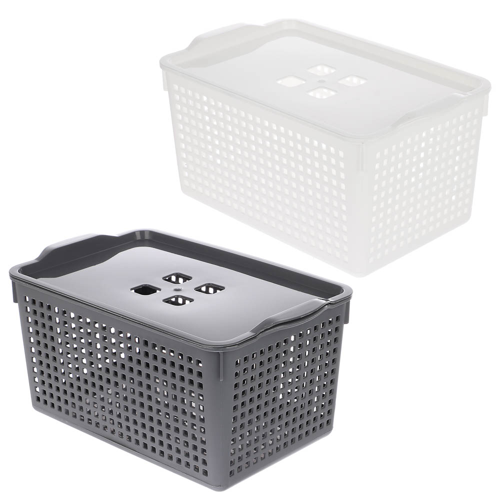 Корзинка Лофт 5,3л 295х185х145мм с крышкой белый, серый - #1