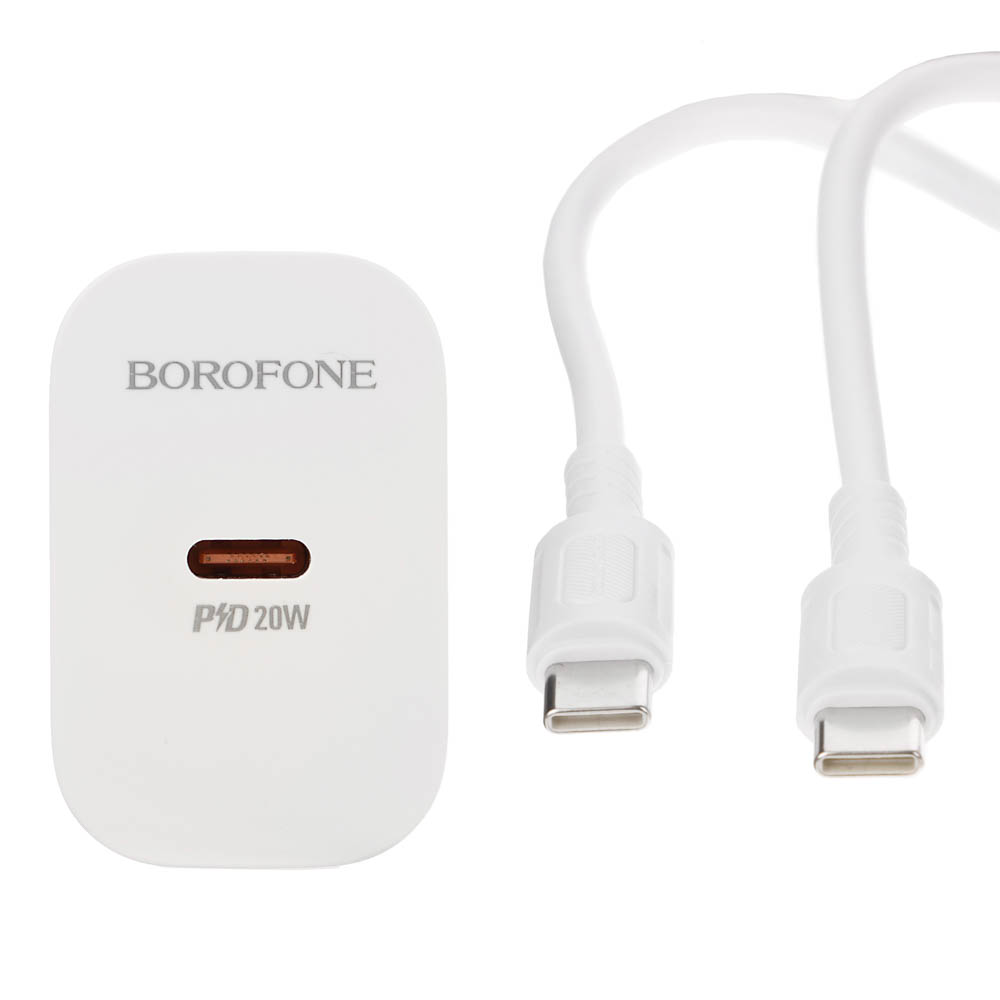 Сетевое зарядное устройство с кабелем BOROFONE модель BA99A, USB-C PD 20Вт, каб С-С цвет: белый - #9
